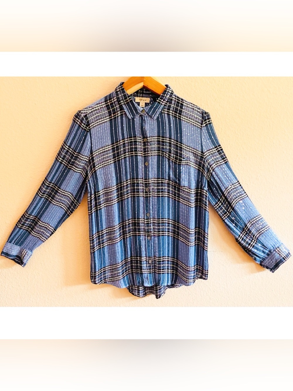 Shirt / Top - Style & Co - Sparkling Blue Plaid - Button Down - Sequin - Large